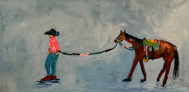 Handmade emotional painting by Mandy Canada showing deep love and trust, a modern wall art piece symbolizing devotion, courage, and the beauty of following love into the dark.