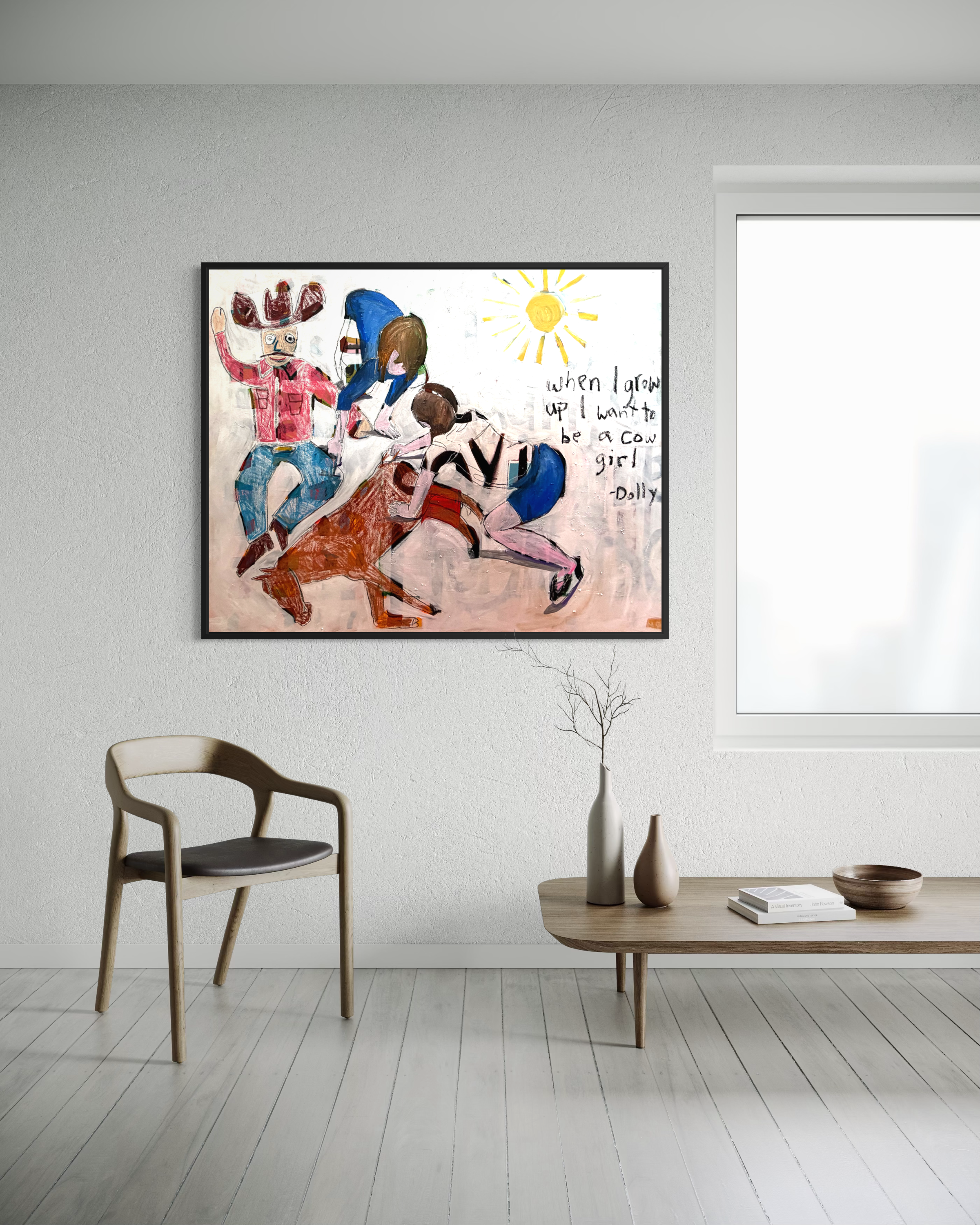 Original figurative painting featuring expressive people in vibrant colors, hand-painted with acrylic, oil stick, and spray paint on canvas.