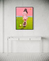 Playful painting inspired by tennis — colorful, expressive art showing the joy of serving and loving the game, no matter the skill level.