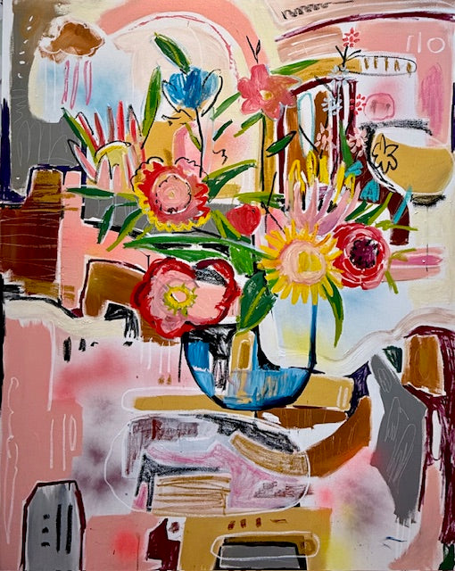 flower vase painting acrylic by Mandy Canada showing everlasting flowers and love.
