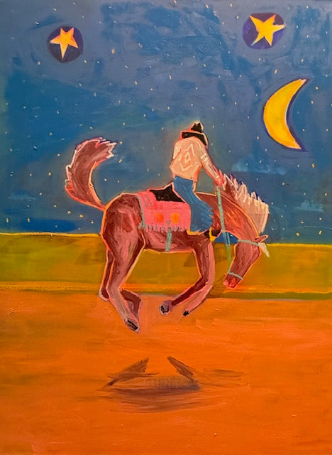 horse oil painting original features stunning sight of a brown horse leaping gracefully.
