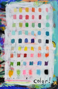 Vibrant abstract painting by Mandy Stoboart featuring all the colors from her studio.