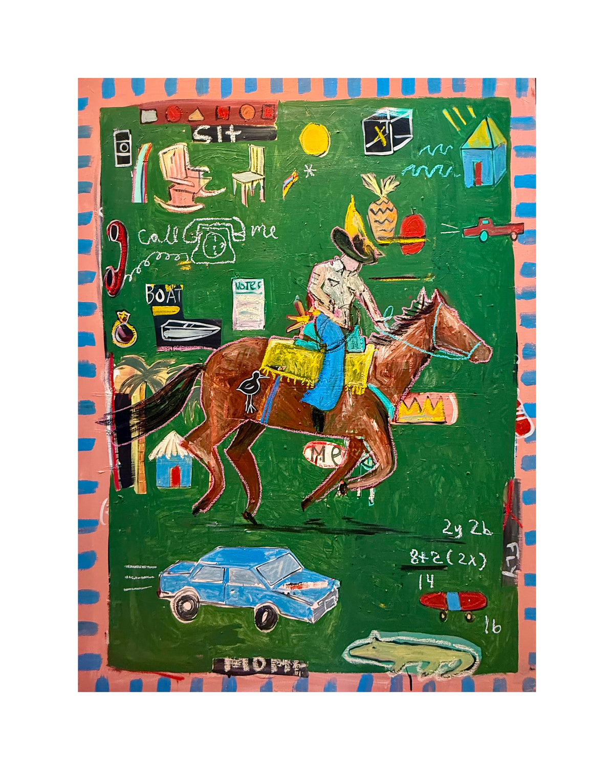 colorful horse and rider with expressive illustrated details in a limited edition art print.