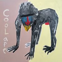 Monkey painting on canvas by Mandy Stoboart showing a confident, stylish figure with expressive brushstrokes and bold energy.