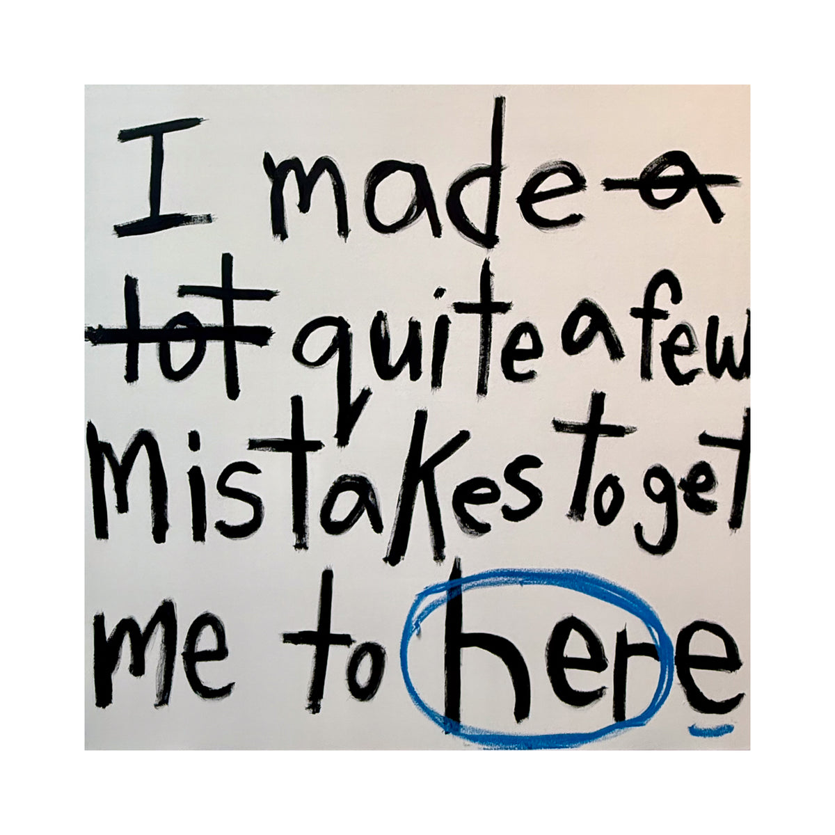 word art print featuring text on a beige background with 'here' circled in blue.