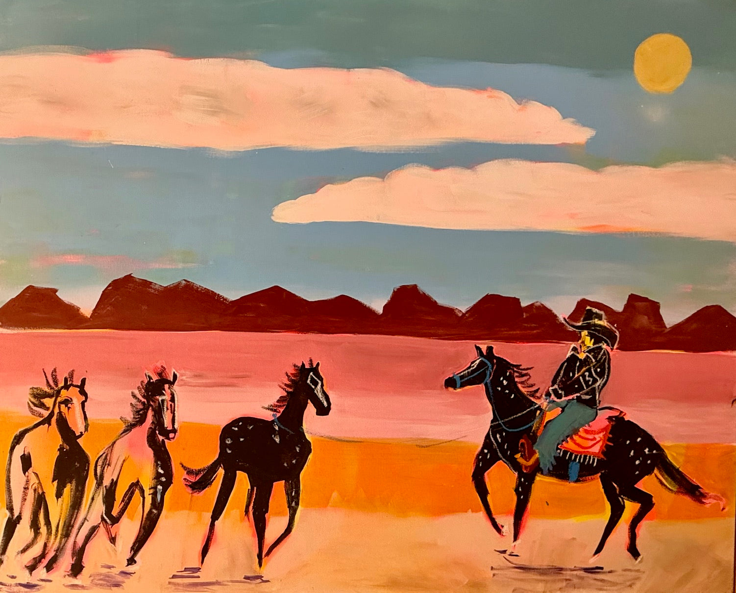 Nostalgic family painting by Mandy Canada showing teenage daughters growing up — handmade Canadian artwork celebrating love, time, and family bonds.