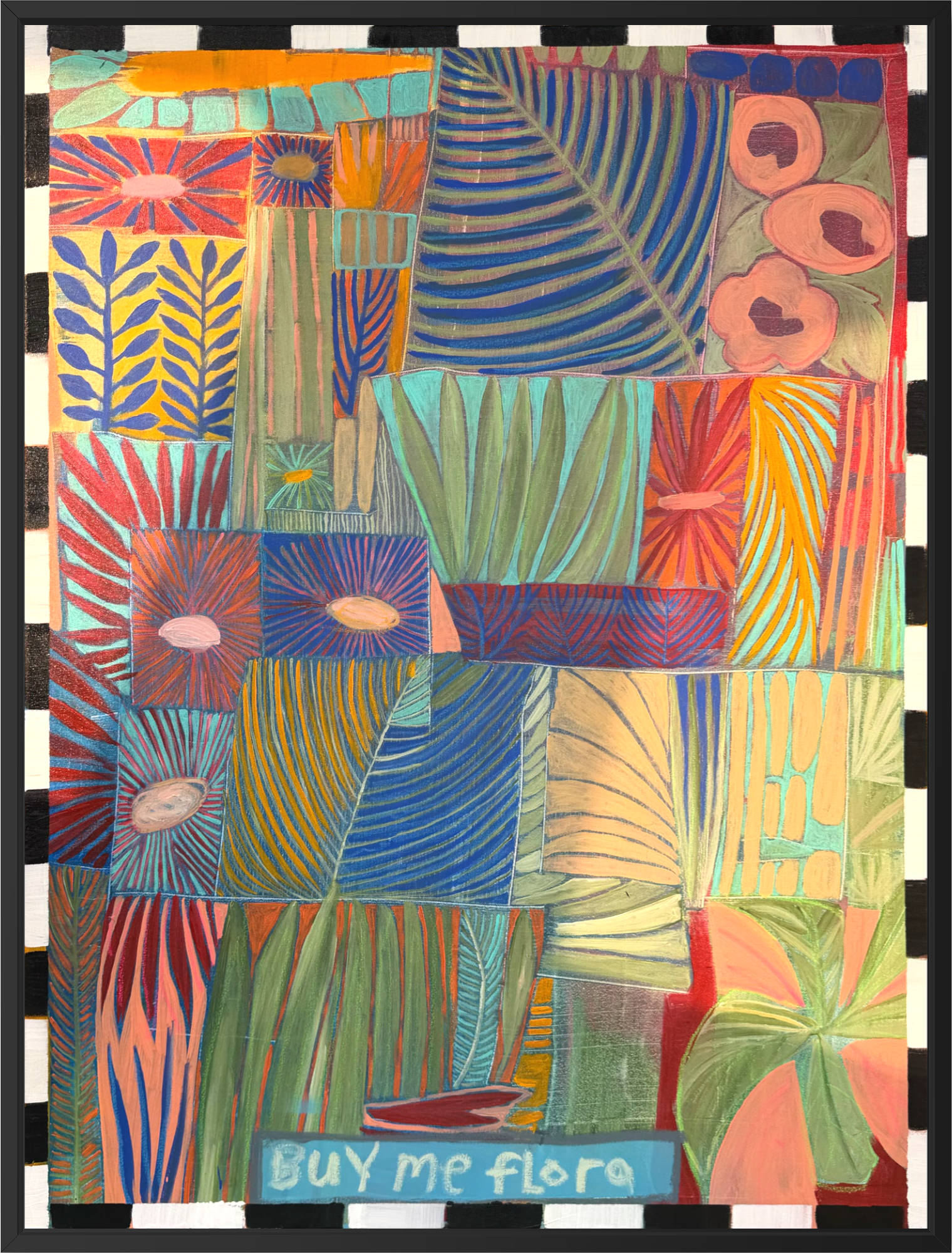 This colorful botanical art print featuring abstract floral patterns and modern contemporary design.
