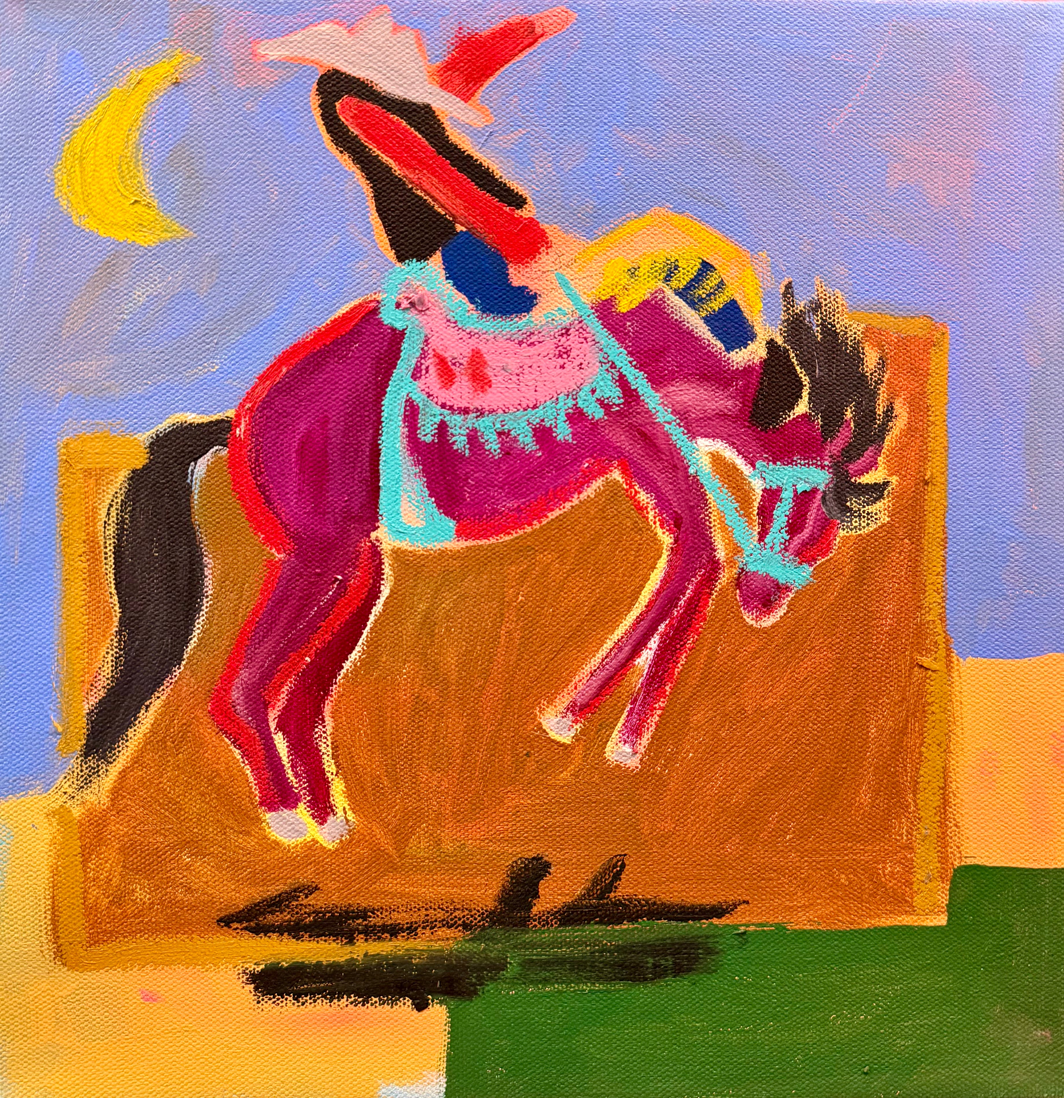 He loved to be a puzzle but man oh man that was delightful. 12" x 12" acrylic, oil stick, on canvas. 2025. $650.HEICHe loved to be a puzzle but man oh man that was delightful.