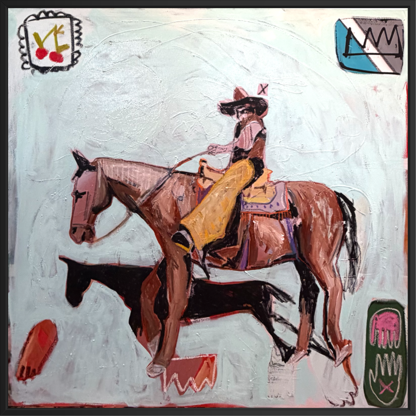 Abstract Horse Painting on Canvas featuring a rider on horseback in modern style.
