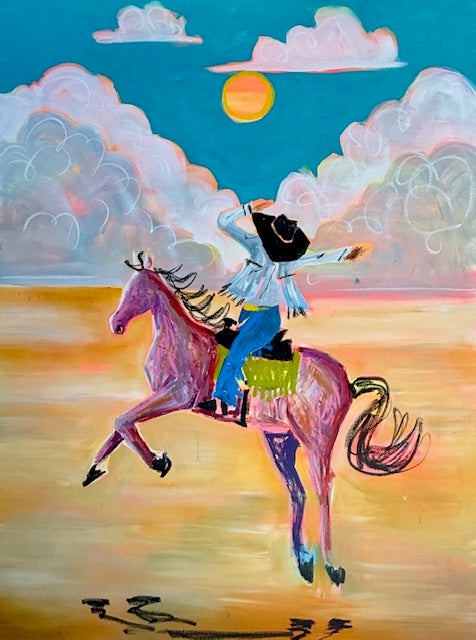 Art and Nature inspired handmade painting for bedroom wall décor with horse and rider