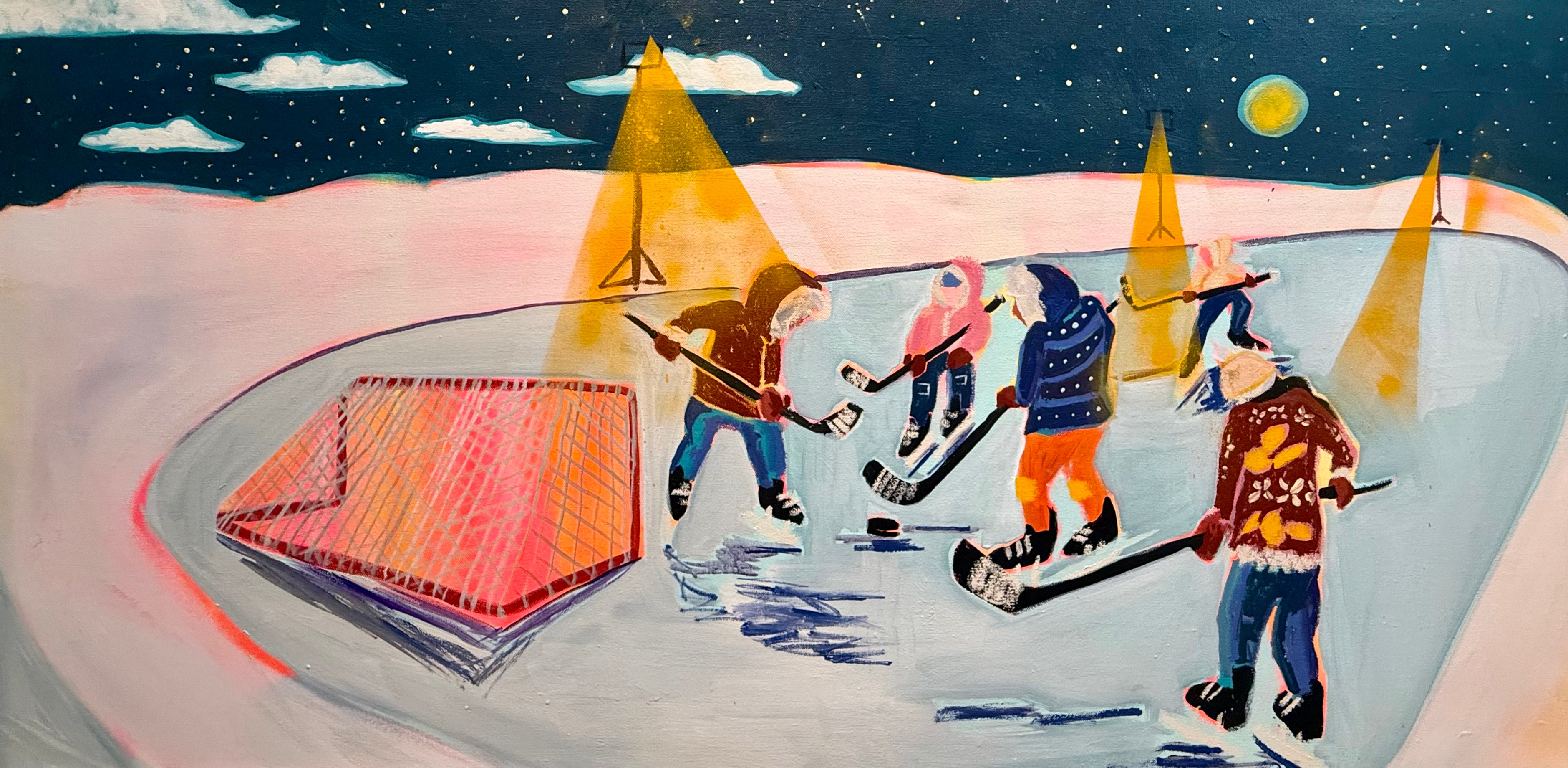 You could hear the snowfall just after the puck dropped. (Pond hockey #2).