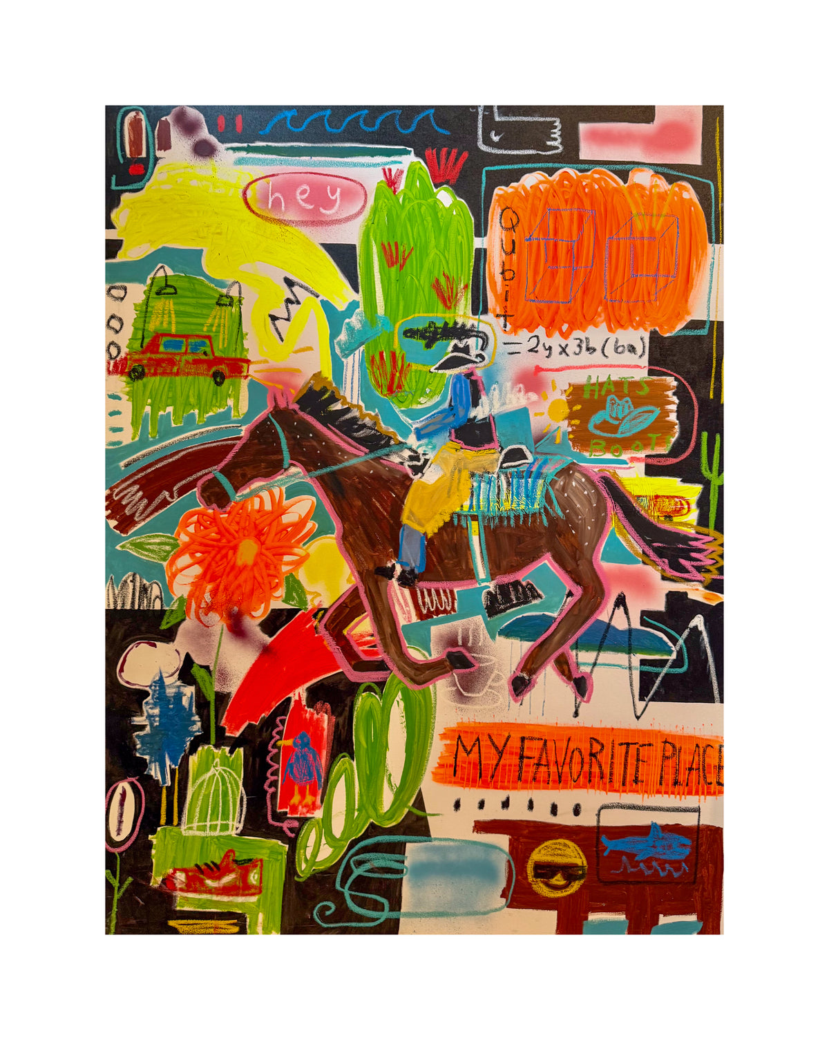 Vibrant modern horse wall art with bold colors and expressive mixed-media details.