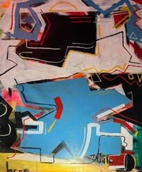 Colorful abstract painting by Mandy Stoboart inspired by the playful motion and excitement of a pinball game.