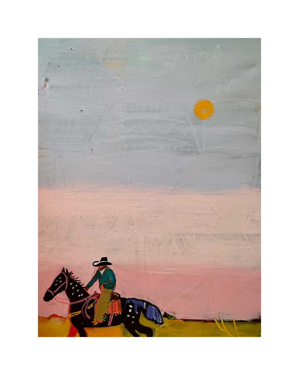 lone rider on horseback in a pastel Western landscape art print.
