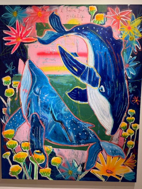 Whale of a tale ocean painting showing a majestic whale in motion, symbolizing creativity, adventure, and storytelling beautiful ocean wall art decor.